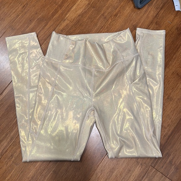 Fabletics High Waisted Leggings - Gold Hologram - NWT - Picture 2 of 3